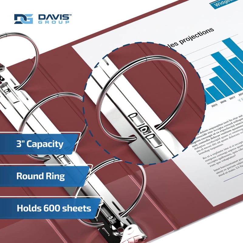 Davis Group Easyview Premium 3-Ring Binders with Clear-View Covers and Round Rings, Binders for School or Office, 3 Inch, Pack of 6, Burgundy - Image 2